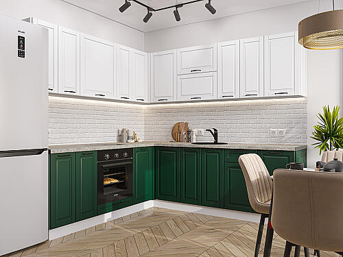 Кухня, Дублин-02 Special White/Special Green 2140*2200/2400*600, Special White/Special Green