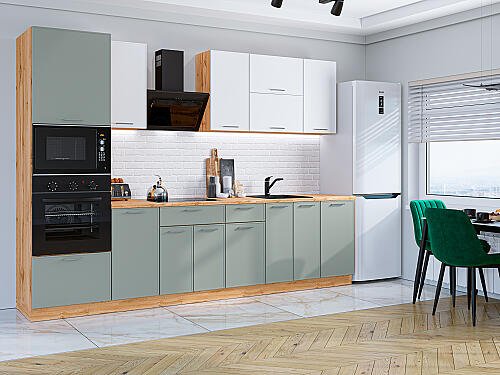 Кухня, Квадро-01 Белый/Аквамарин 2140*3000*600, Белый/Аквамарин