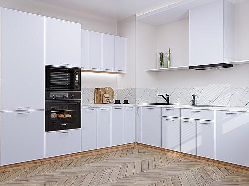 Кухня, Квадро-02 Белый 2140*2400/2150*600, Белый