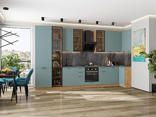 Кухня, Флэт-05 Grey-green In 2S 2340*4000/1000*600, Grey-green In 2S