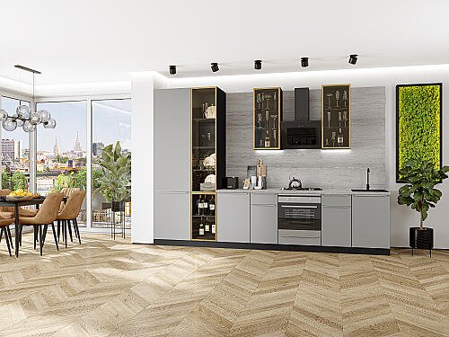 Кухня, Фьюжн-08 Silky Light Grey 2340*3400*600 №79651, Silky Light Grey